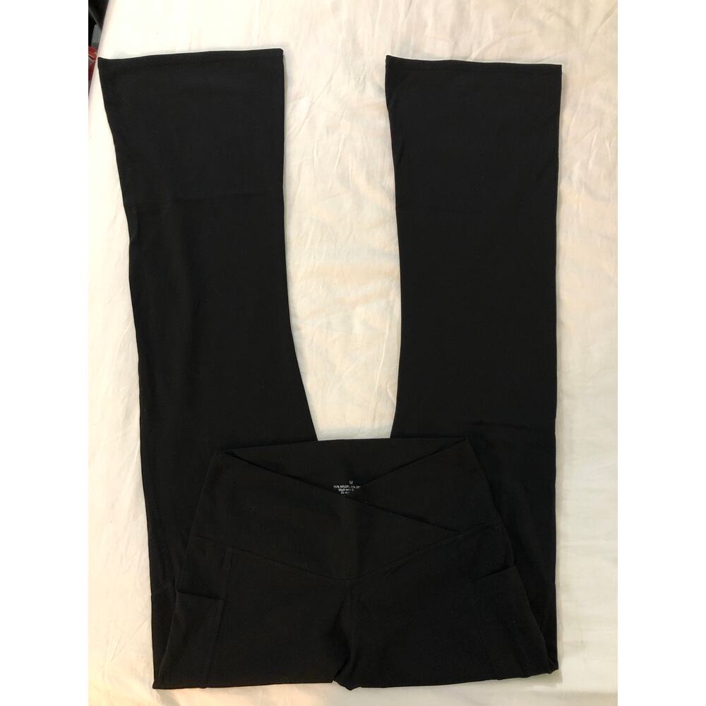 Crossover waist black flare leggings